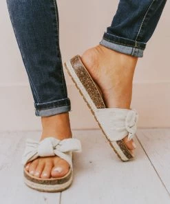 Slip On Bow Sandals Beige