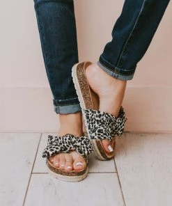 Slip On Bow Sandals Black/Beige Leopard