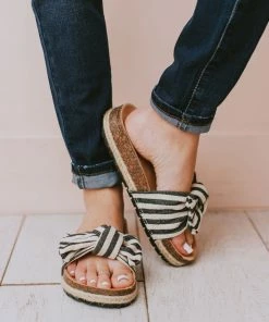 Slip On Bow Sandals Black Stripe Shoes