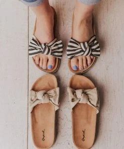Slip On Bow Sandals Black Stripe Shoes