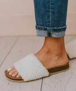 Slip On Sherpa Sandals Beige Shoes