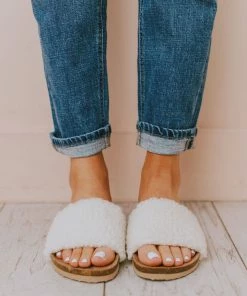 Slip On Sherpa Sandals Beige Shoes