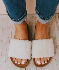 Slip On Sherpa Sandals Beige Shoes