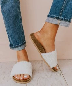 Slip On Sherpa Sandals Beige Shoes