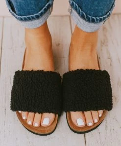 Shoes Slip On Sherpa Sandals Black