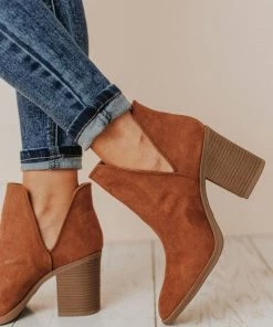 Shoes Snatch V Cut Booties Camel Suede