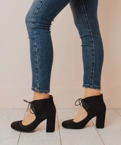 Lucy Avenue Tess Lace Up Heels Black