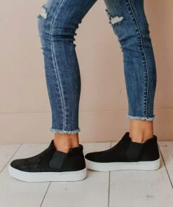 Shoes Wood Side Stretch Sneakers Black Suede