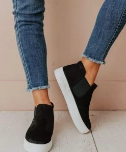 Shoes Wood Side Stretch Sneakers Black Suede