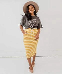 Vendor-unknown Bottoms Mackenzie Striped Pull-On Skirt Mustard