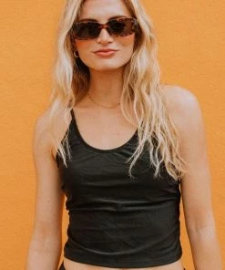 Lucy Avenue Barbados Tie Up Back Top Black