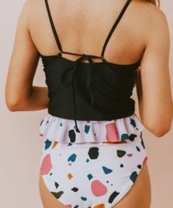 Lucy Avenue Barbados Tie Up Back Top Black