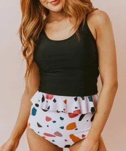 Lucy Avenue Barbados Tie Up Back Top Black