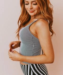 Lucy Avenue Barbados Tie Up Back Top Black & White Pin Stripes