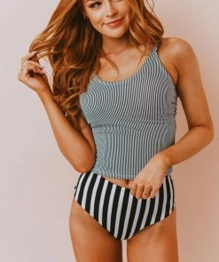 Lucy Avenue Barbados Tie Up Back Top Black & White Pin Stripes