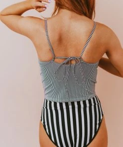 Lucy Avenue Barbados Tie Up Back Top Black & White Pin Stripes