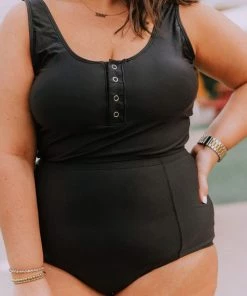 Lucy Avenue Plus Size Beach Bum High Waisted Bottom Black