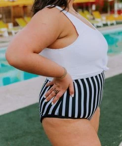 Lucy Avenue Swim Breezy Reversible High Rise Bottom Black And Black & White Stripes