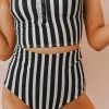 Lucy Avenue Swim Breezy Reversible High Rise Bottom Black And Black & White Stripes