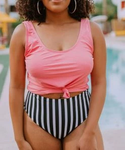 Lucy Avenue Breezy Reversible Mid Rise Bottom Black And Black & White Stripes Swim