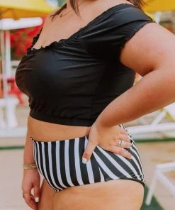 Lucy Avenue Breezy Reversible Mid Rise Bottom Black And Black & White Stripes Swim