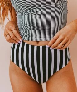 Lucy Avenue Breezy Reversible Mid Rise Bottom Black And Black & White Stripes Swim