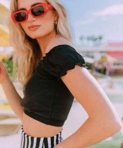 Lucy Avenue Destin Off The Shoulder Top Black Swim