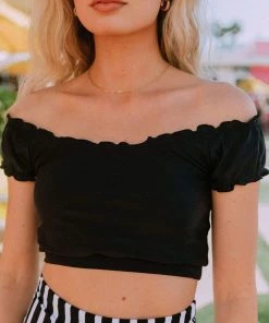 Lucy Avenue Destin Off The Shoulder Top Black Swim