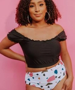 Lucy Avenue Destin Off The Shoulder Top Black Swim