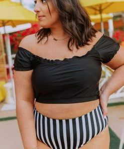 Lucy Avenue Destin Off The Shoulder Top Black Swim
