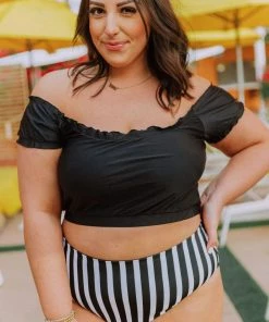 Lucy Avenue Destin Off The Shoulder Top Black Swim