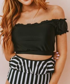 Lucy Avenue Destin Off The Shoulder Top Black Swim