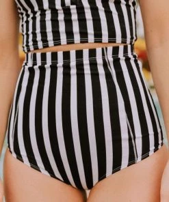 Lucy Avenue Swim Sun Kissed High Rise Bottom Black & White Stripes