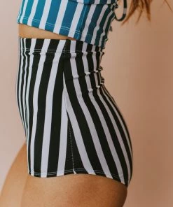 Lucy Avenue Swim Sun Kissed High Rise Bottom Black & White Stripes