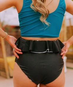 Lucy Avenue Tropical Reversible Peplum Ultra High Rise Bottom Black And Black & White Stripes