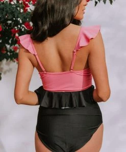 Lucy Avenue Tropical Reversible Peplum Ultra High Rise Bottom Black And Black & White Stripes