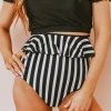 Lucy Avenue Tropical Reversible Peplum Ultra High Rise Bottom Black And Black & White Stripes