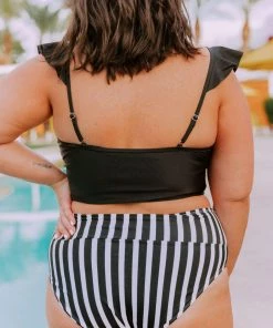 Lucy Avenue Tulum Ruffle Top Black Swim