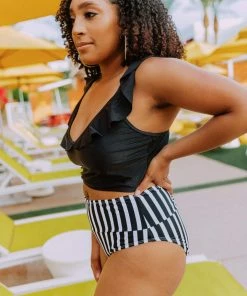 Lucy Avenue Tulum Ruffle Top Black Swim