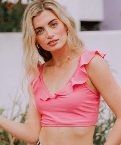 Lucy Avenue Tulum Ruffle Top Flamingo