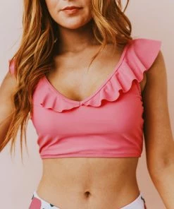 Lucy Avenue Tulum Ruffle Top Flamingo