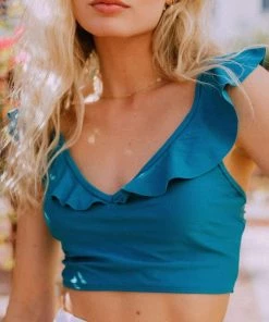 Lucy Avenue Tulum Ruffle Top Lagoon