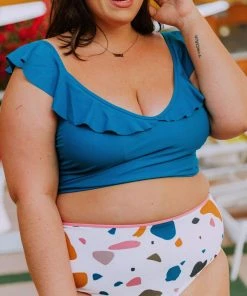 Lucy Avenue Tulum Ruffle Top Lagoon