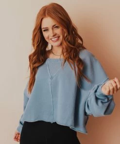 Vendor-unknown Caspian Cropped Sweatshirt Blue Tops