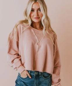 Vendor-unknown Tops Caspian Cropped Sweatshirt Dusty Peach