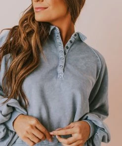 Vendor-unknown Elenoa 3/4 Snap Button Pullover Dusty Blue