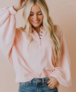 Vendor-unknown Elenoa 3/4 Snap Button Pullover Dusty Peach Tops