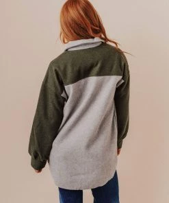 Lucy Avenue Lula Color Block Shacket Grey/Olive