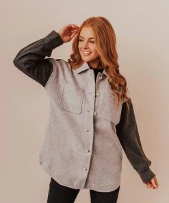 Lucy Avenue Lula Color Block Shacket Taupe/Brown