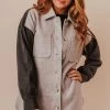 Lucy Avenue Lula Color Block Shacket Taupe/Brown